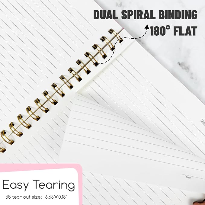Lined Spiral Notebook B5 Hardcover Pink College Ruled Journal 100GSM 7x10