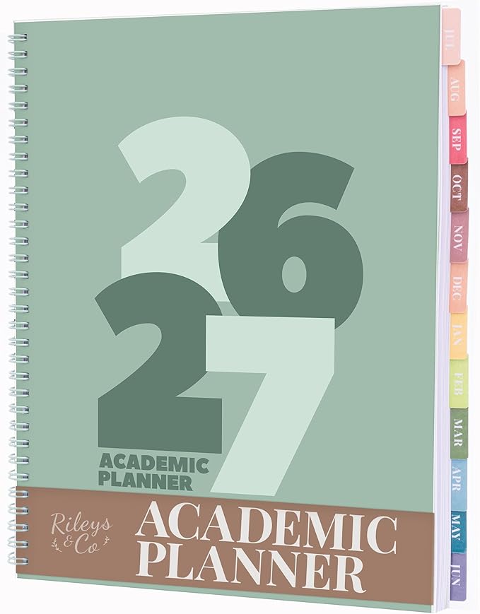 Rileys Academic Planner 2026-2027, Daily, Weekly & Monthly Planner, July 2026 - June 2027, Student Notes Pages, Twin-Wire Binding, Weekly Agenda for School & Work (8.5 x 11-Inches, Chunky, Green)