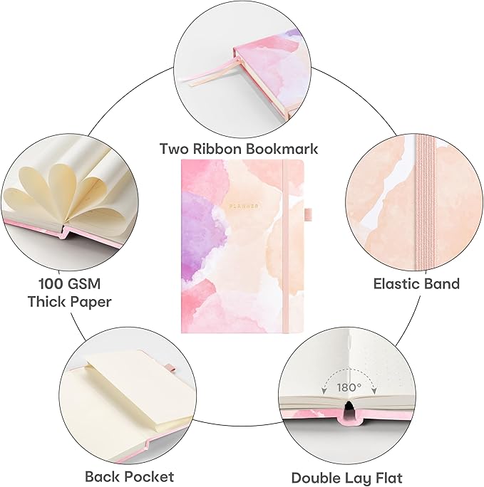 And Per Se Undated Planner, Weekly & Monthly Planner with Goal & Habit Tracker, A5 Leather Hardcover Productivity Journal for Academic Year (Blush Watercolor)