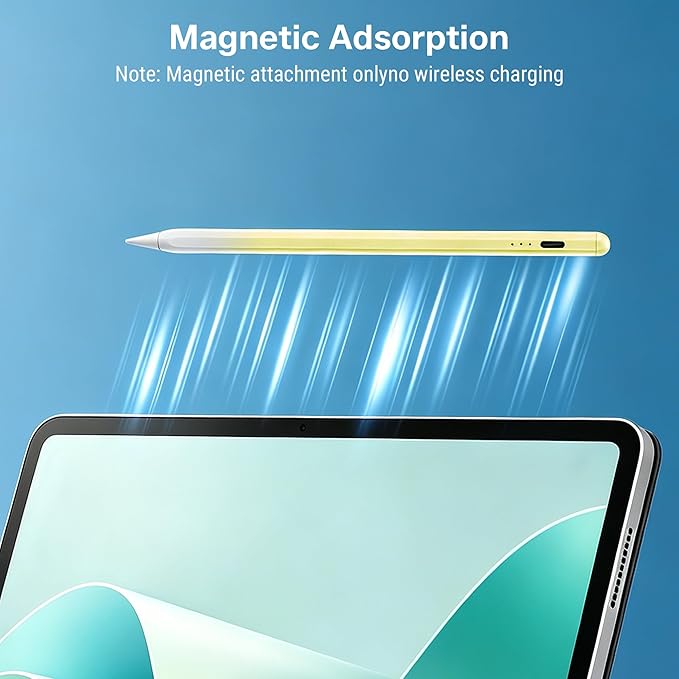 Stylus Pen for iPad 2018-2026, 2X Fast Charge Active Pencil with Tilt Sensitivity & Palm Rejection, iPad 11/10/9/8/7/6/A16, Air M4/M3/M2, Pro M5/M4, Mini 7/6/5 (Yellow)