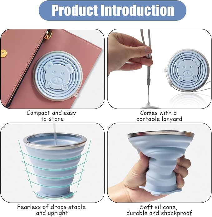 Silicone Collapsible Travel Cup, 6 Pcs Silicone Folding Camping Cup with Lids - Expandable Drinking Cup Set - Portable - 6.09oz (180ml)