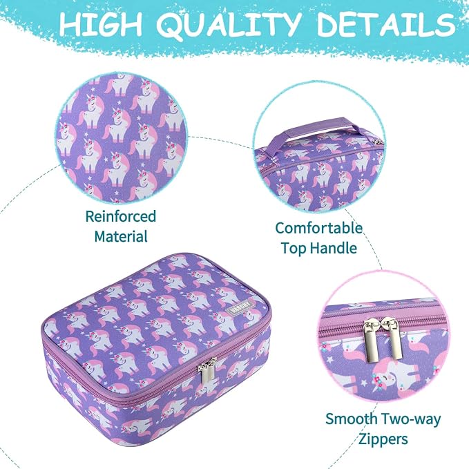 VASCHY Large Pencil Case, Art Color Pencils Pouch with Detachable Layers Multiple Zip Pockets for School Office Stationary Organization Purple Unicorn