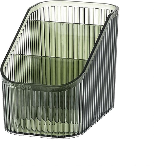 DASITON Large Capacity Makeup Brush Holder,3 Slot Makeup Brush Cup,Vintage striped Make Up Brush Holder,for Vanity Decor,Bathroom Countertops,Desk Storage Container,Cosmetic Display cases(Green-S)