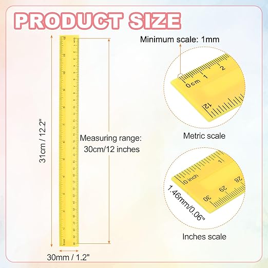 HARFINGTON 20pcs Plastic Rulers 12" (30cm) Clear Straight Ruler Measuring Tool Inches and Centimeters for Home Office Classrooms Drafting, Yellow