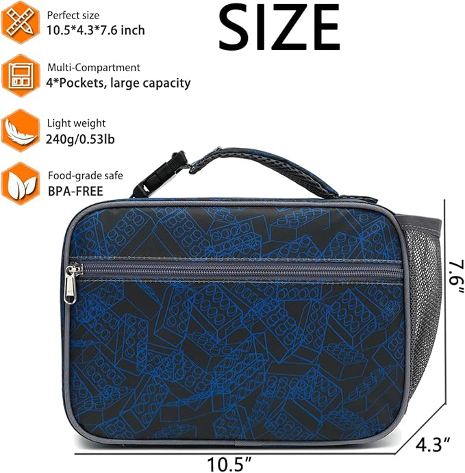 GYEUKHAM Insulated Lunch Box for School, Thermal Reusable Durable Freezable Lunch Bags for Kids Boys Girls Men Women - Small Soft Cooler Portable Lunch Tote Kit for Work Picnic Travel,Brick
