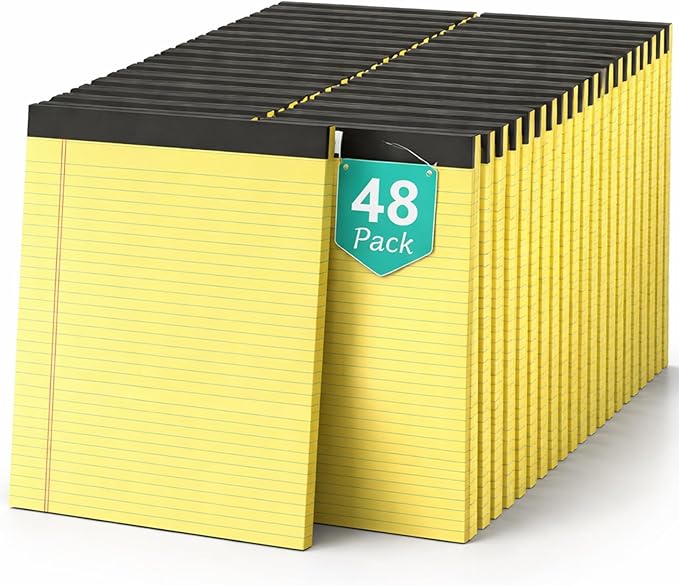 48 Pack Yellow Legal Pads Bulk 8.5 x 11 Wide Ruled, Perforated Writing Pad 30 Sheets, Bulk Notepad with Thick Paper, 8-1/2 x 11 Note Pads Yellow, Lined Paper Notebooks for Office School Home Supplies
