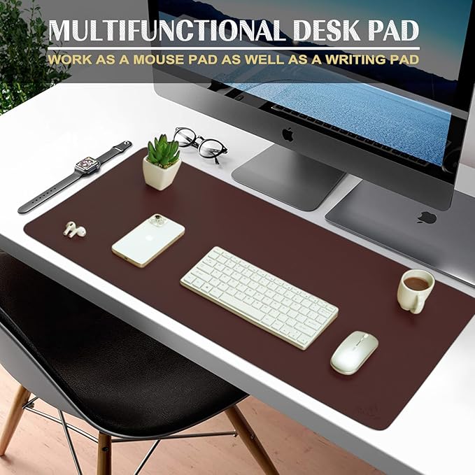 K KNODEL Large Office Leather Desk Mat, Mouse and Keyboard Pad, Computer and Laptop Mat, Desktop Protector and Cover, Writing Pad and Blotter (31.5"x15.7", Dark Brown)