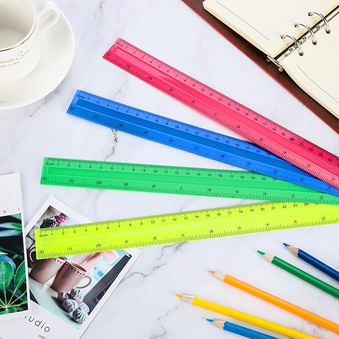 4 Packs Plastic Straight Rulers Plastic Rule Measuring Tool for Student School Office (12 Inch, Colorful)