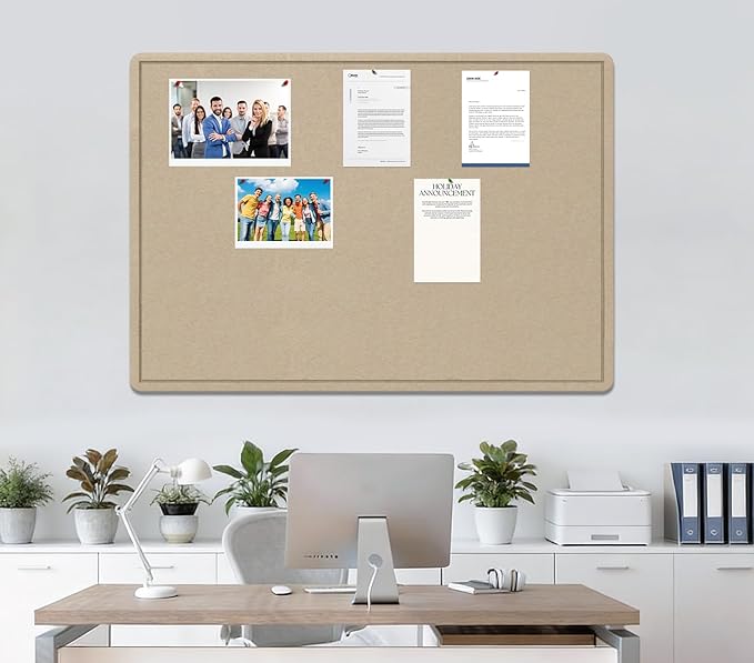 Large Bulletin Board, 48 X 36 inches Felt Board Notice Pin Board, 4' x 3'Cork Board Alternative for Wall, Self-Adhesive Vision Board Mood Board Foldable Photo Board with 30 Pushpin (Beige Brown)