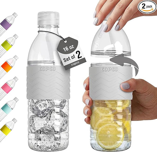 Copco Hydra 16.9 oz Water Bottle, Set of 2 – Leak Proof, BPA Free Tritan, Dishwasher Safe, Twist-Open Body for Ice & Easy Cleaning, Non-Slip Silicone Grip, Ideal for Gym & Office (Gray)