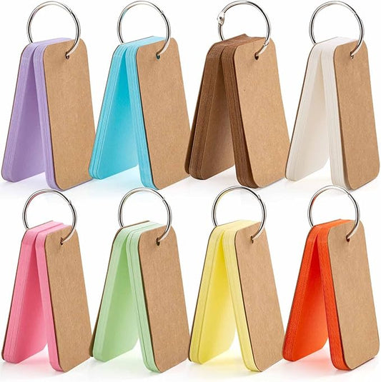 Primbeeks 8 Pack Multicolor Index Cards with Binding Rings, 320 Sheets 2.2 x 3.5 Inches Flash Cards, Double-sided Available Study Cards, Easy Flip DIY Greeting Card, Note Cards, Kraft Paper Cards