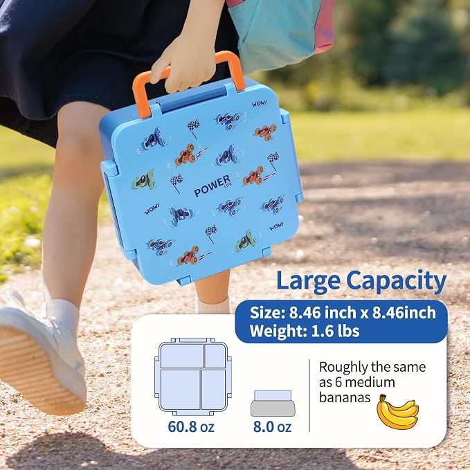 Bento Box for Kids with Thermos, [Large Capacity] Insulated Kids Lunch Box with 4 Compartment for Ages 3+, Drop-Proof & Dishwasher Safe Lunchbox Container Blue