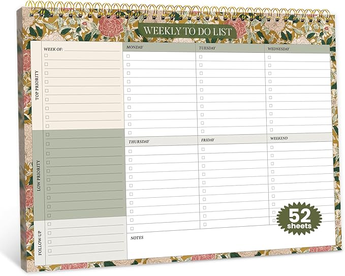Weekly To Do List Notepad with 52 Undated Sheets（8.5"×11"）- Undated Weekly Planner Notepad for Office Desk Accessories and Supplies - Olive Grove