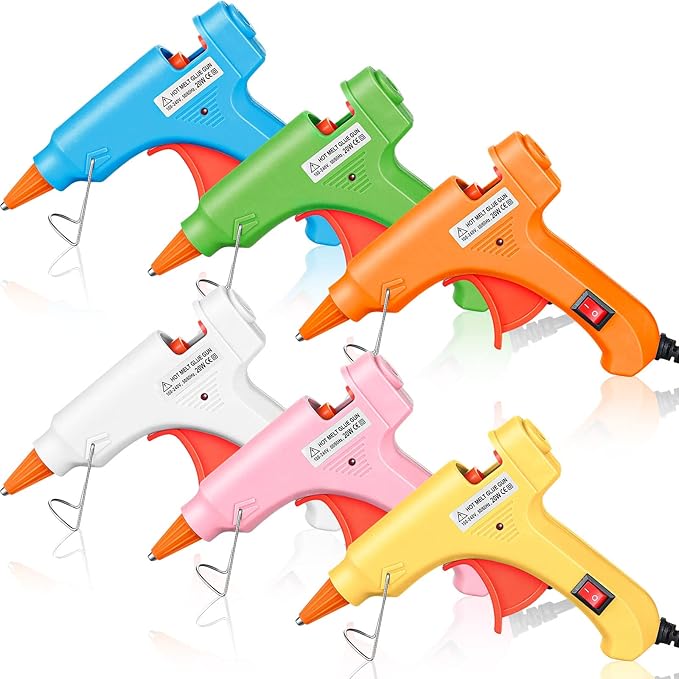 Zhengmy 6 Pcs Mini Glue Gun Crafts Hot Melt Guns Low Temp Glue with Burn Protection Fast Preheating and Easy Squeeze Trigger for School DIY Arts Class Projects Home Quick Repairs, 20 W (Multicolor)