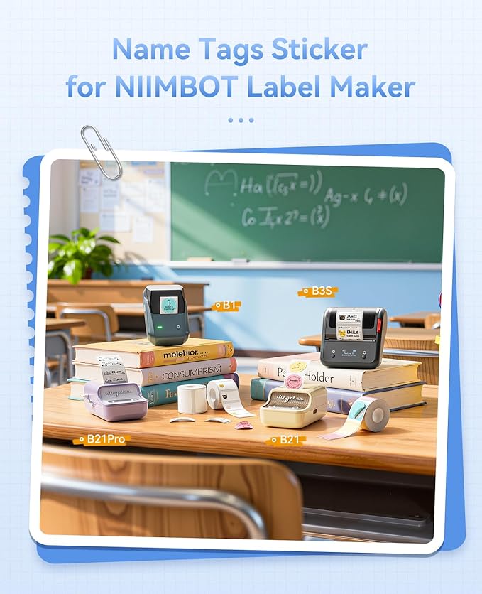 NIIMBOT 3 Rolls Name Tag Stickers for B1 B21 B3S B21Pro Label Maker, Personalized Name Labels for School/Office/Home Storage
