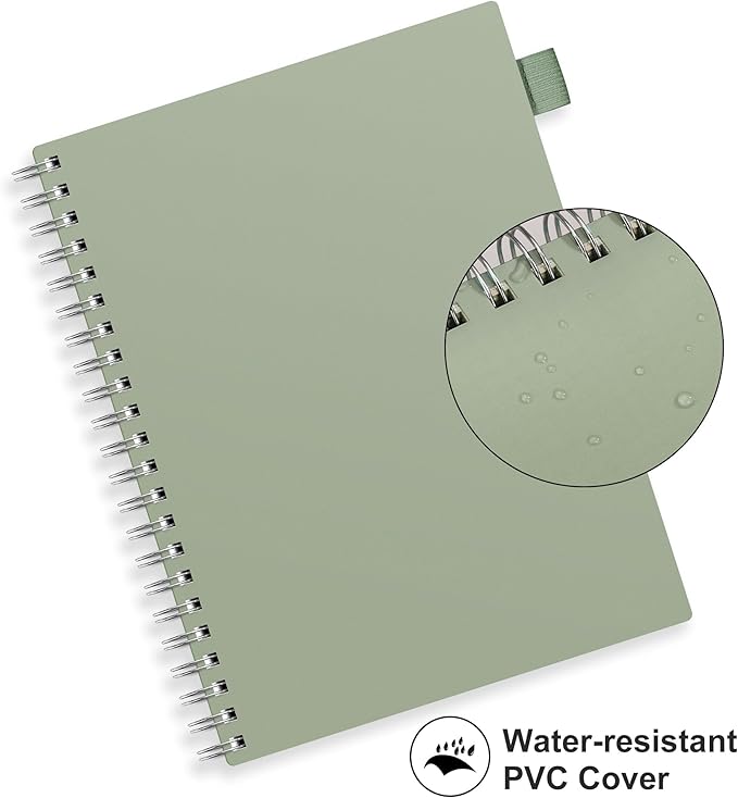 RETTACY Dotted Journal Notebook, 300 Pages, A4 Large Size (8.2'' × 11.2''), 100 GSM Thick Paper, Flexible Plastic Cover, Spiral-bound, for Journaling, Planning, Tracking (Sage Green)
