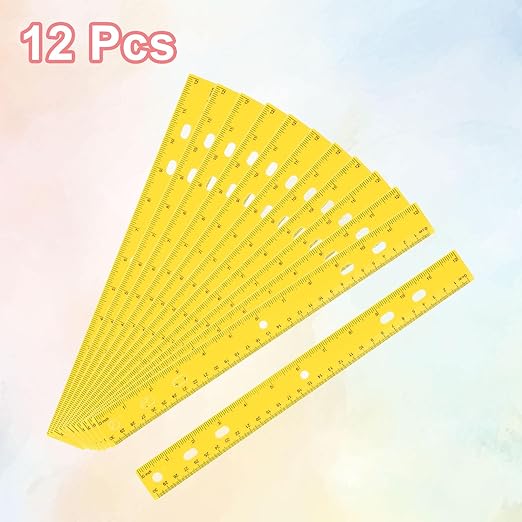 HARFINGTON 12pcs Plastic Rulers 12" (30cm) Clear Straight Ruler Measuring Tool Inches and Centimeters with Hole for Home Office Classrooms Drafting, Yellow