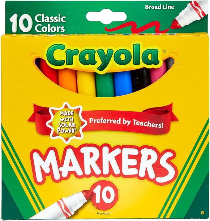 Crayola Broad Line Markers, Classic Colors 10 Each, 10 Count (Pack of 1)