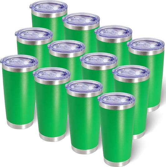 AIANJI 20oz Tumbler Bulk Stainless Steel Tumblers with Lid Vacuum Insulated Double Wall Travel Coffee Mug Powder Coated Tumbler Cup for Hot and Cold Drinks(Green, 12 pack)
