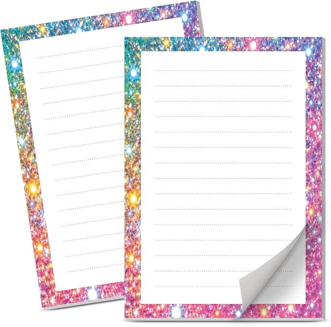 Lined Sticky Notes 4x6 in, 2 Pack Large Cute Notepads with Lines Self-Stick Note Pad, Funny Memo Pads Strong Adhesive for Office, Home Glitter Colorful Dots