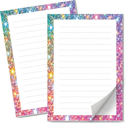 Lined Sticky Notes 4x6 in, 2 Pack Large Cute Notepads with Lines Self-Stick Note Pad, Funny Memo Pads Strong Adhesive for Office, Home Glitter Colorful Dots