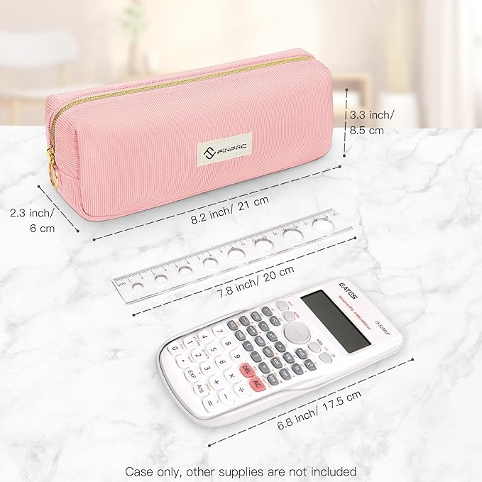 FINPAC Pencil Case, Corduroy Aesthetic Makeup Bag, Cute Kawaii Pen Bag Pouch Holder Box Organize for Study, Office, or Travel (Pink)