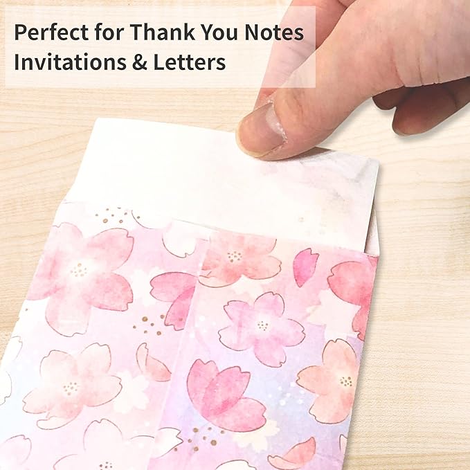 Japanese Cherry Blossom Envelopes 24 Pack (8 Pack x 3 Different Design Set), Made in Japan, Elegant Washi Paper, Self Sealing, Sakura 2026