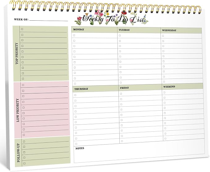 Weekly To Do List Notepad with 52 Undated Sheets（8.5"×11"）- Weekly Desk Planner for Women & Man, Work and Home - Soft Botanica