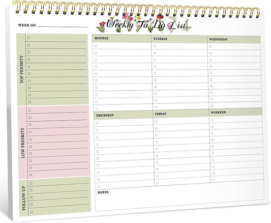 Weekly To Do List Notepad with 52 Undated Sheets（8.5"×11"）- Weekly Desk Planner for Women & Man, Work and Home - Soft Botanica