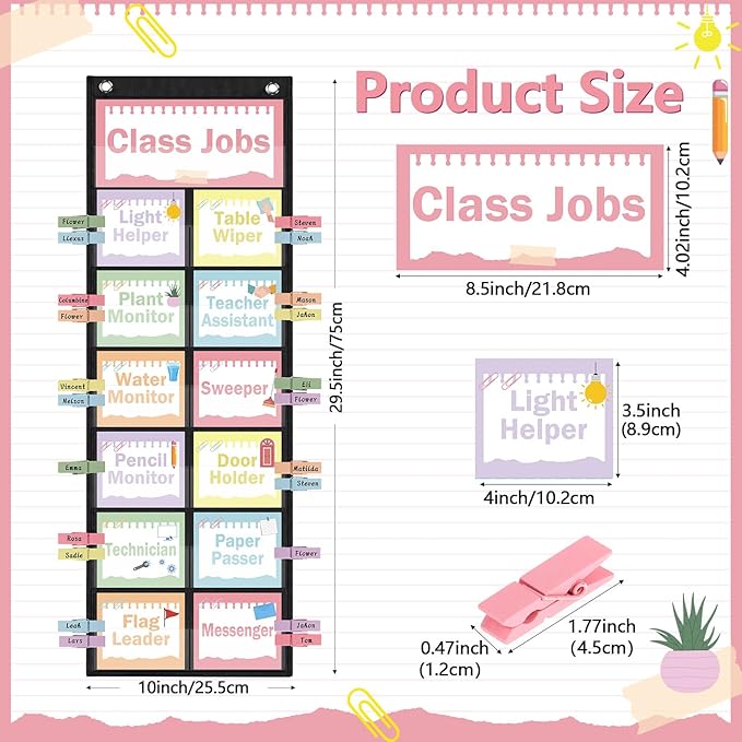 Pasimy Pastel Class Jobs Pocket Chart Class Helpers Pocket Chart Classroom Jobs Cards with Clips and Hooks Teacher Helper Bulletin Board Set for Back to School Classroom Teacher Supplies