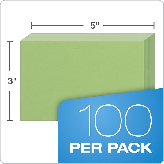 Oxford Blank Color Index Cards, 3" x 5", Green, 100 Per Pack (7320 GRE) (Pack of 2)