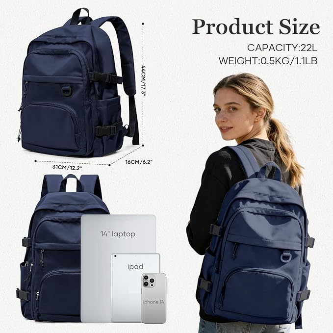Lightweight College Backpack for Women Men Cute School Bag for Teens Girls Boys High School Backpack for Students Waterproof Casual Daypack Backpack（Dark Blue）