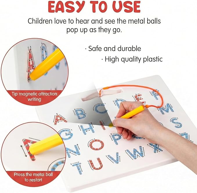 LovesTown Magnetic Alphabet Tracing Board, Double Sided Magnetic Letter Board for Kids Preschool Educational Learning Toys for Toddlers
