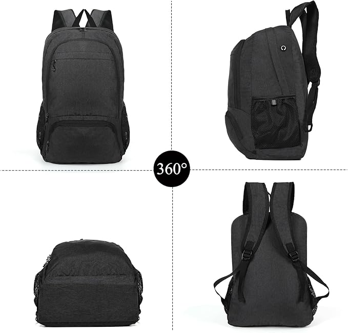 TANTOMI Ultra Lightweight Packable Backpack 25L - Foldable Hiking Daypack for Travel, Small Rucksack for Men Women Outdoor - Black
