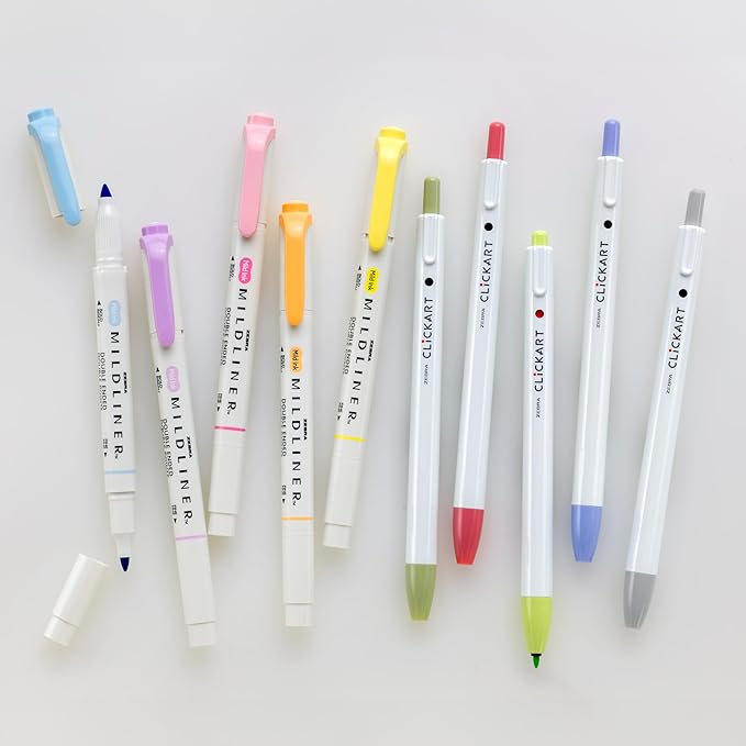 Zebra Pen - Creative 10-Pack Journaling Set - No Bleed MILDLINER Highlighters & CLiCKART Pens - Assorted Colors for Note-Taking, Bible Study, Bullet Journaling and Creative Planning (14010)