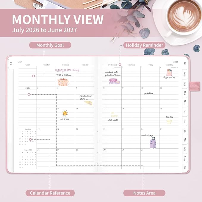 Planner 2026-2027, 8.5" x 11" Weekly and Monthly Planner with Tabs from Jul 2026 - Jun 2027 Academic Year, A4 Large Hardcover Agenda Calendar with Date for School & Office Schedule, Pink