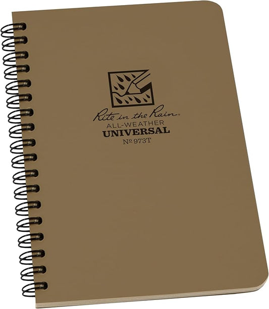 Rite in the Rain Weatherproof Side Spiral Notebook, 4.625" x 7", Tan Cover, Universal Pattern (No. 973T)