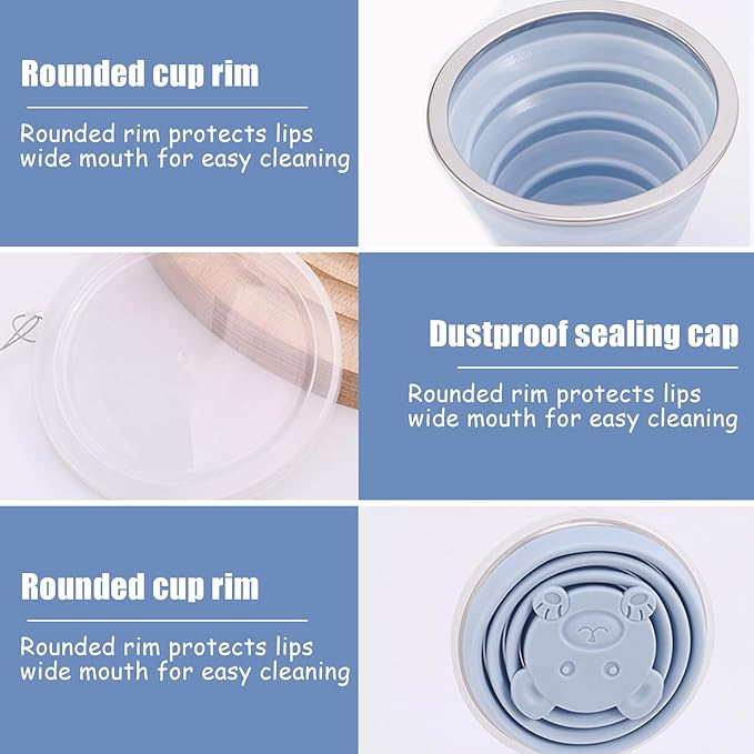 Silicone Collapsible Travel Cup, 6 Pcs Silicone Folding Camping Cup with Lids - Expandable Drinking Cup Set - Portable - 6.09oz (180ml)