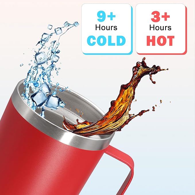 20 oz Tumbler with Handle and Lid, Stainless Steel Tumbler Insulated Travel Coffee Mug, Spill Proof Double Wall Vacuum Tumbler Cup Keep Drink Hot & Cold, Red, 12 Pack