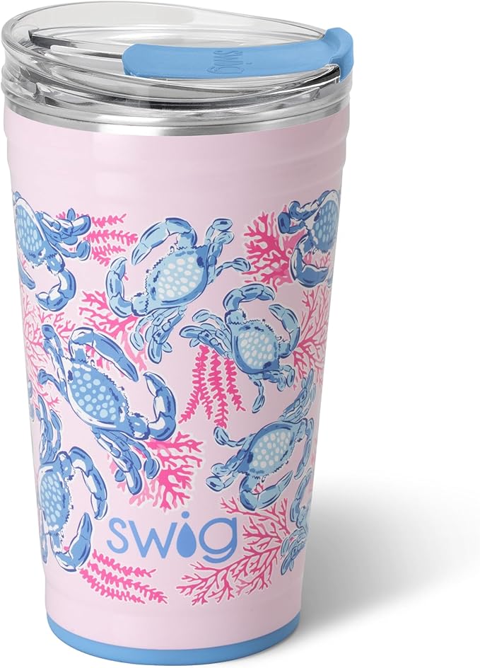 Swig Life 24oz Party Cup, Stackable Insulated Travel Coffee Tumbler with EZ Slider Lid, Cup Holder Friendly, Stainless Steel 24 oz Tumbler, Reusable Coffee Mug (Get Crackin)