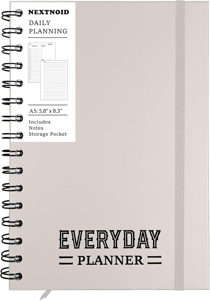 Undated Daily Planner Notebook 2026 with Hourly Schedule - Hardcover Appointment Day to do List Notebook for Women & Men - A5 Spiral Beige