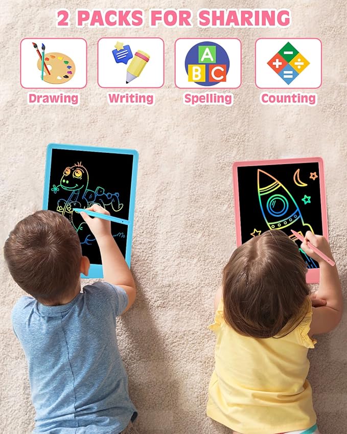 Gifts for Girls Boys Toys, 2 Pack LCD Writing Tablet 10 Inch, Drawing Pad for Kids, Toddler Travel Essentials, No Mess Coloring Books for Toddlers 1-3, Birthday Stocking Stuffers Kids