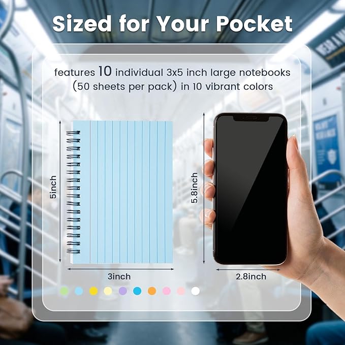 Koogel 500PCS Colored Index Cards 3x5, Spiral Index Cards with Rings for Back to School, Lined Ruled on both Side Heavy Notecard Flashcard for Studying Nursing College Taking to Do List,10 Colors