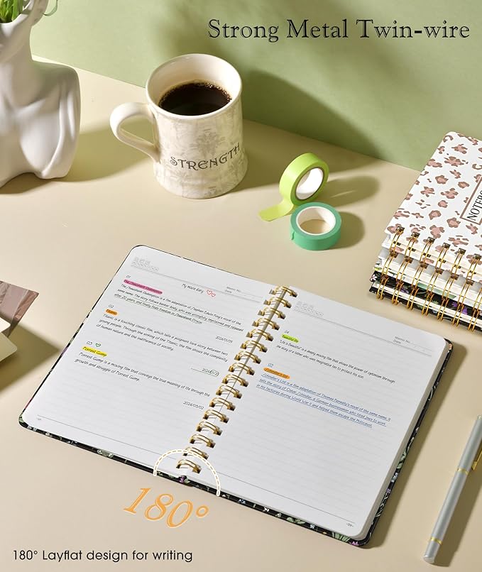 Lined Spiral Journal Notebook for Women, A5 Cute Hardcover Spiral Journals for Work, Note Taking, 150 Numbered Pages 100 GSM College Ruled Spiral Bound Notebook, 5.75" x 8.38", Spring Flowers