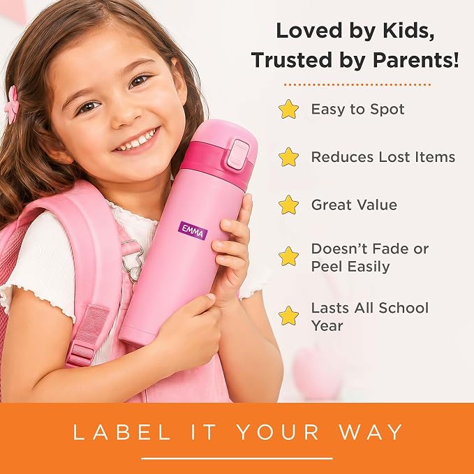 Personalized Daycare Name Washable Labels for Kids, (140 Pack) Waterproof Custom Name Stickers for Clothing Tags, Lunch Boxes and School Supplies, Made in USA by MSC -Princess