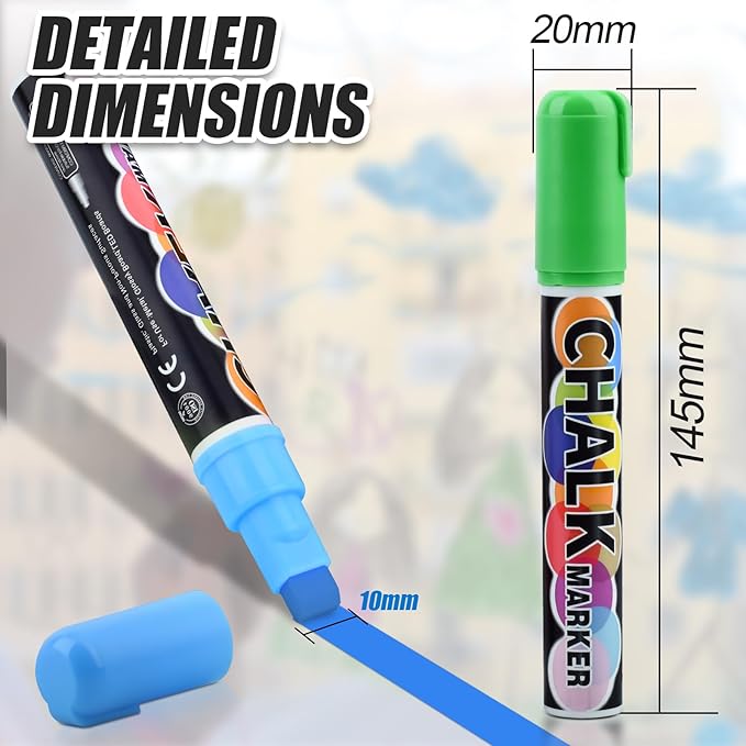 MAGXCENE Window Chalk Markers for Cars, Liquid Chalk Marker Pens for Glass, Wet Erase Marker for Blackboards Washable Car Window Paint Markers Pen for Auto, Mirror, 10mm 8 Color