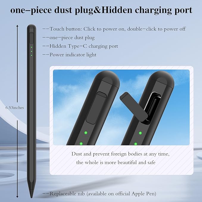 Stylus Pen for iPad11&10thGen,14Mins Faster Charge, with Pencil Holder,Palm Rejection, Tilt Sensitivity, for iPad Air11&13-inch(M3/M2), iPad Pro 11&13-inch (M4),iPad 6-11th,iPad Pro 11/12.9 inch