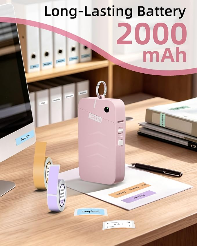 ORGSTA Label Maker, S001 Portable Bluetooth Label Maker Machine with Tape, Thermal Label Printer for Home, Office, School Organization, Wireless Mini Labeler Machine, Pink