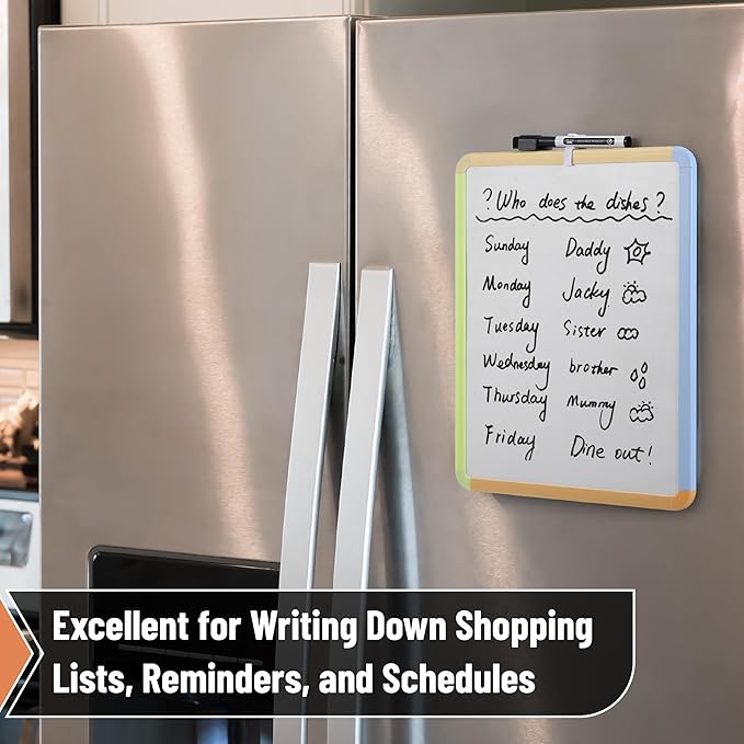 Mr. Pen- Dry Erase Board, 14” x 11” with a Black Dry Erase Marker, Citrus Frame, Small Mini White Board for Students, Fridge, Wall, Locker, Includes Double Sided Tapes