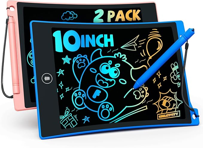 TEKFUN Kids Toys, 2 Pack LCD Writing Tablet with Anti-Lost Stylus,10in Coloring Doodle Board Magic Drawing Pad, Car Trip Educational Toys Birthday Gift for 3 4 5 6 7 Girls Boys Toddlers